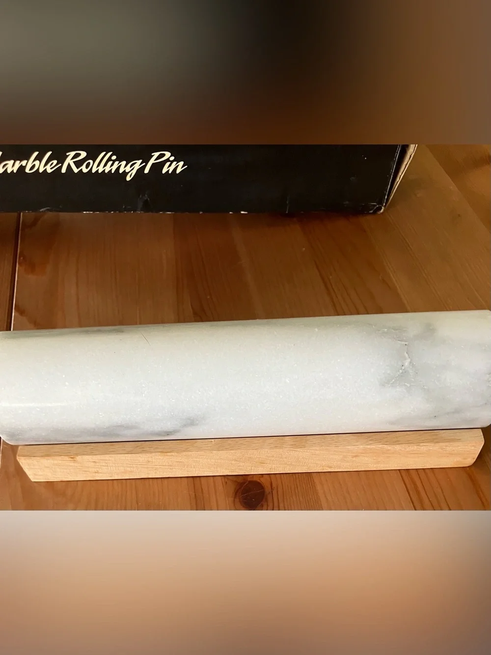 Never Used Himark Marble Rolling Pin with Wooden Handle and Stand 18” Vintage
